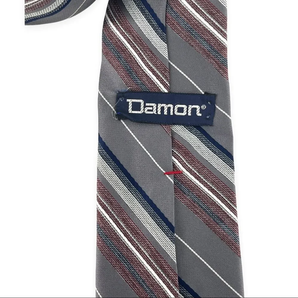 Damon Mens Striped Tie Polyester Gray Brown Silver Blue